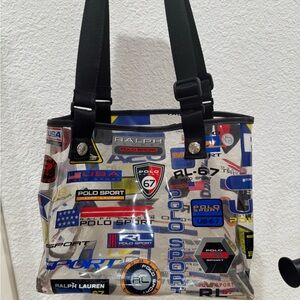 VINTAGE RARE Ralph Lauren Polo Sport Clear Tote with Black Straps NASCAR